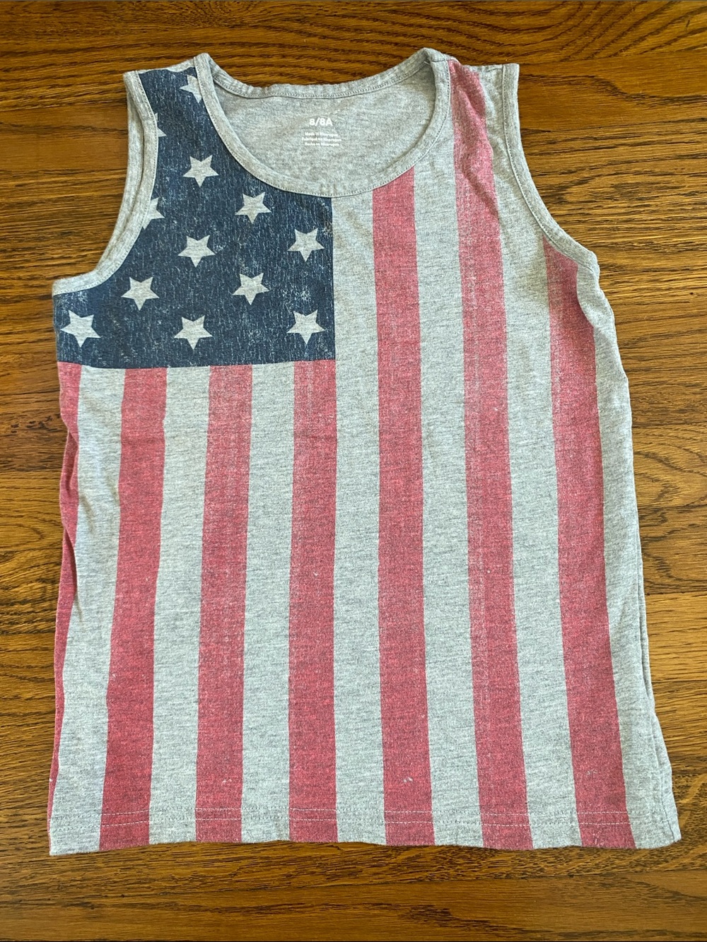 NWOT Carter’s Boy’s Grey Red & Blue Flag Sleeveless Cotton Tank Top Size 8